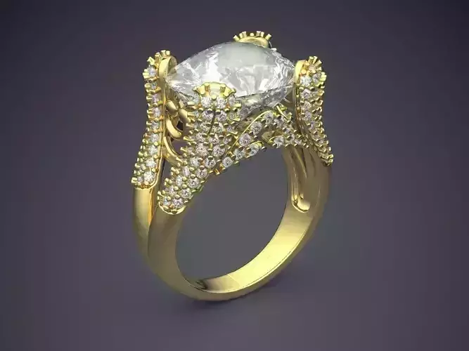 Fancy Extravagant Detailed Engagement Ring With Diamonds