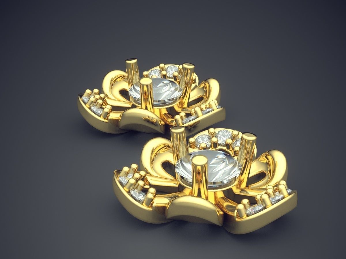 Girly Flower-Shape Earrings with Diamonds 3D print model_3