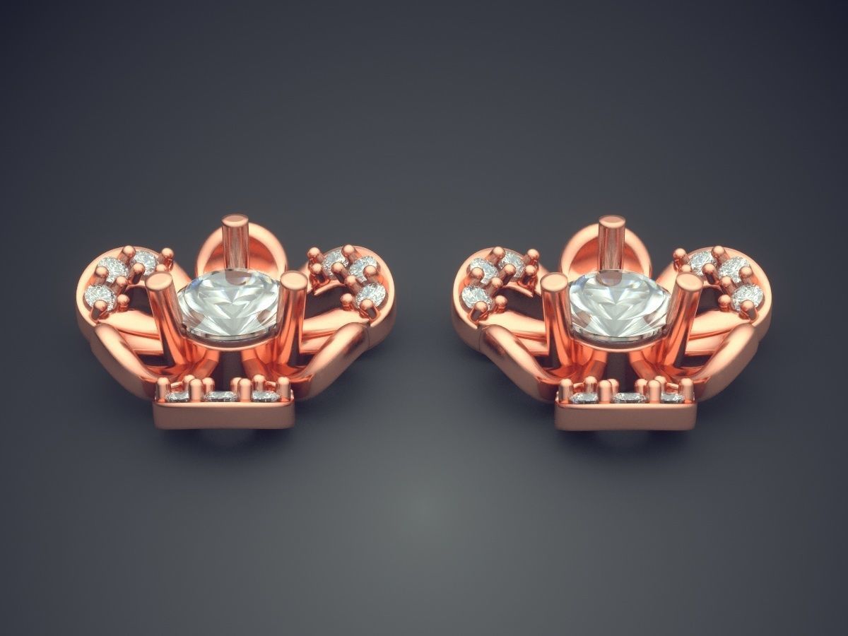 Girly Flower-Shape Earrings with Diamonds 3D print model_2