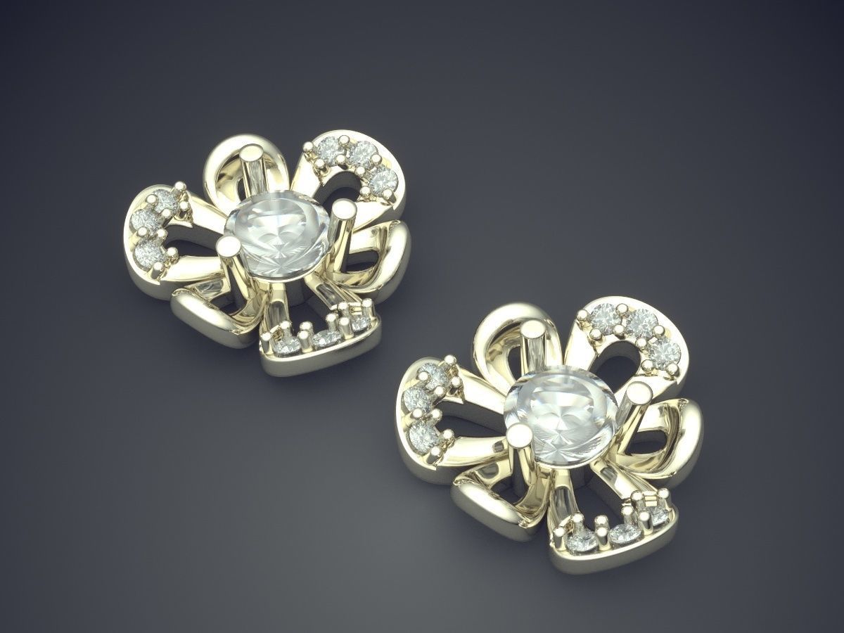 Girly Flower-Shape Earrings with Diamonds 3D print model_1
