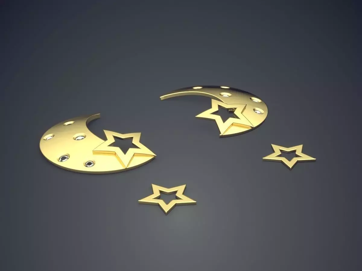 Girly Moon and Stars Shape Earrings 3D print model