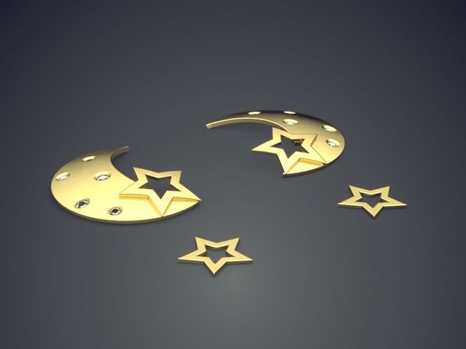 Girly Moon and Stars Shape Earrings 3D print model