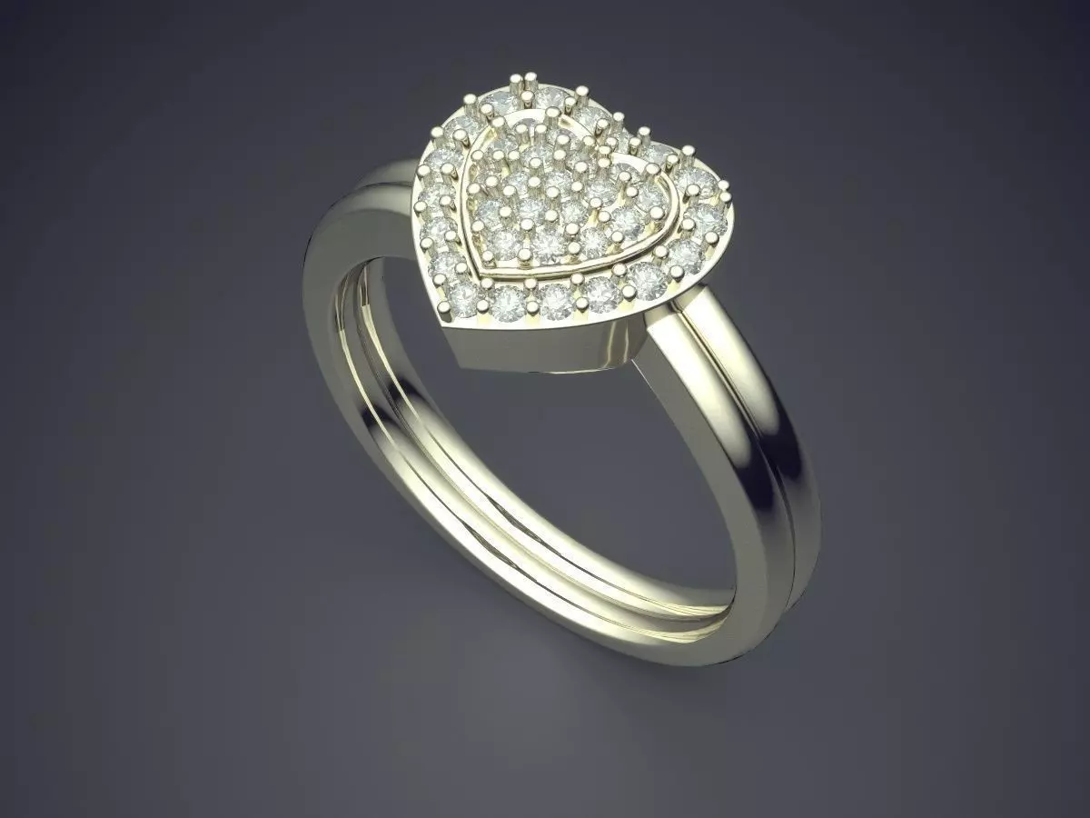 Heart-shaped Ring With Small Diamonds 2320 3D print model_1
