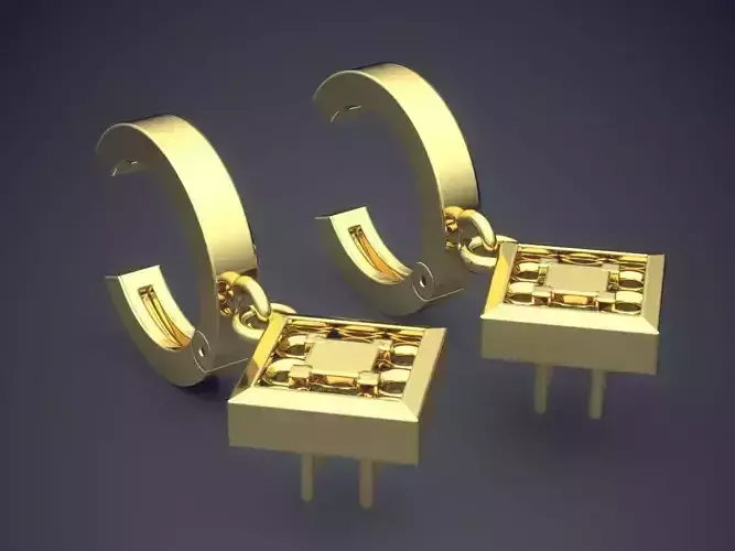 Square Shaped Carved Earrings