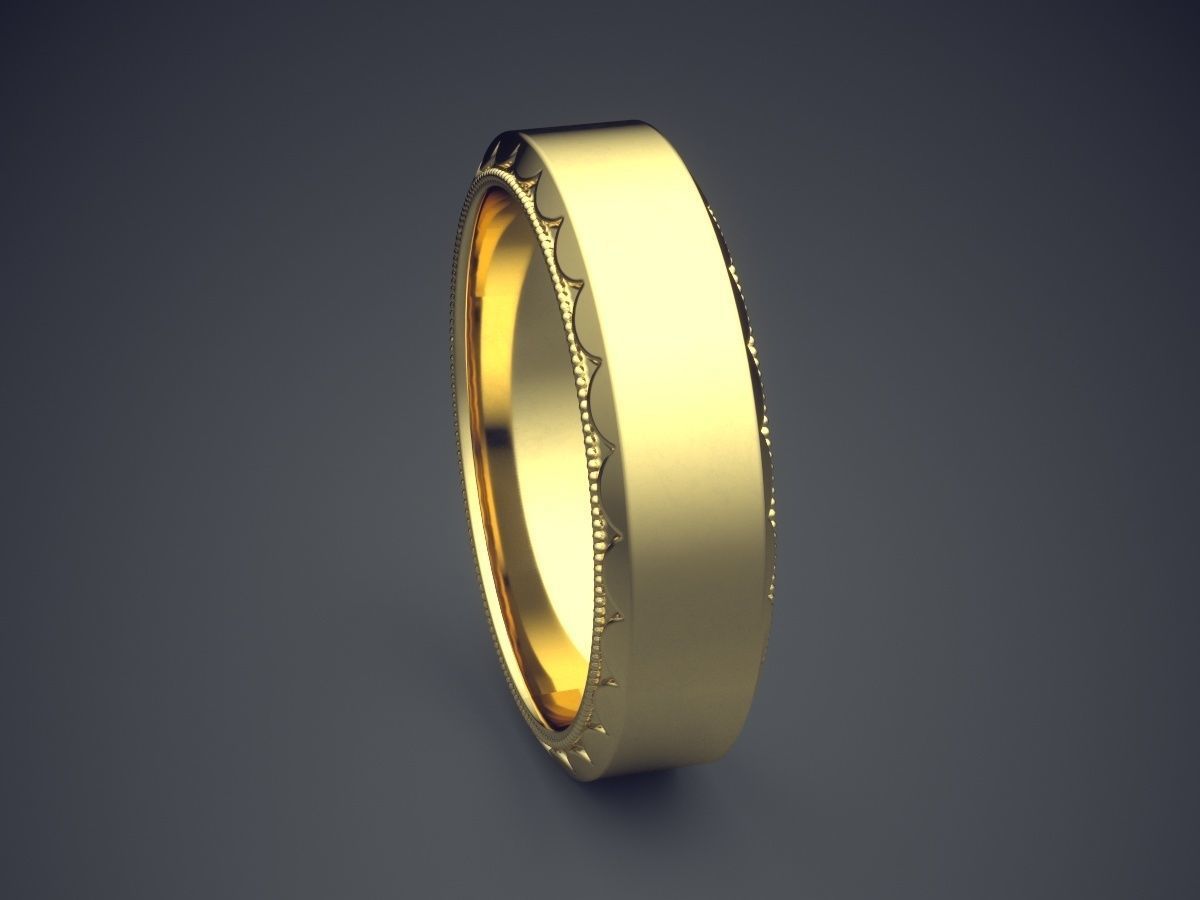 Simple Classic Golden Engraved Engagement Ring 3D print model_3