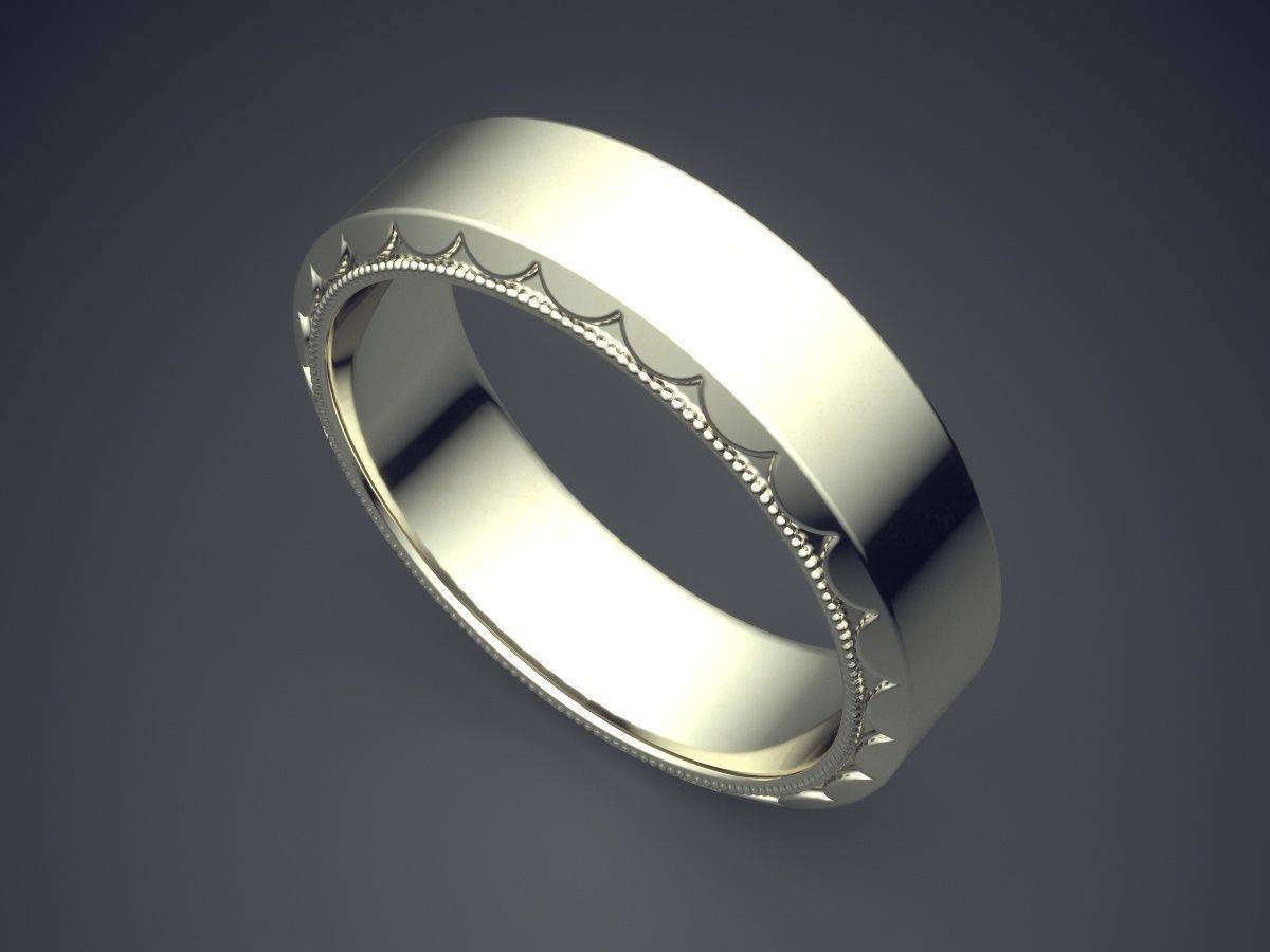 Simple Classic Golden Engraved Engagement Ring 3D print model_1