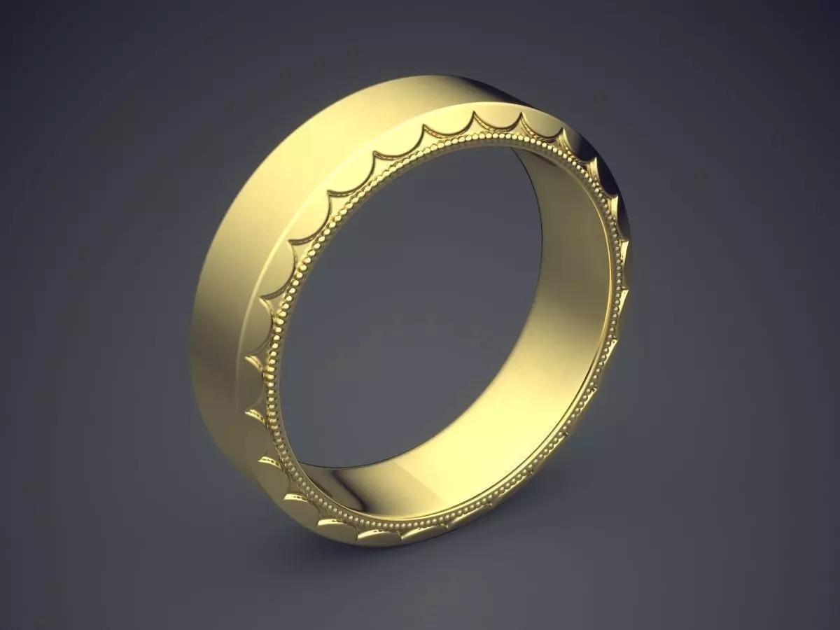 Simple Classic Golden Engraved Engagement Ring 3D print model_0