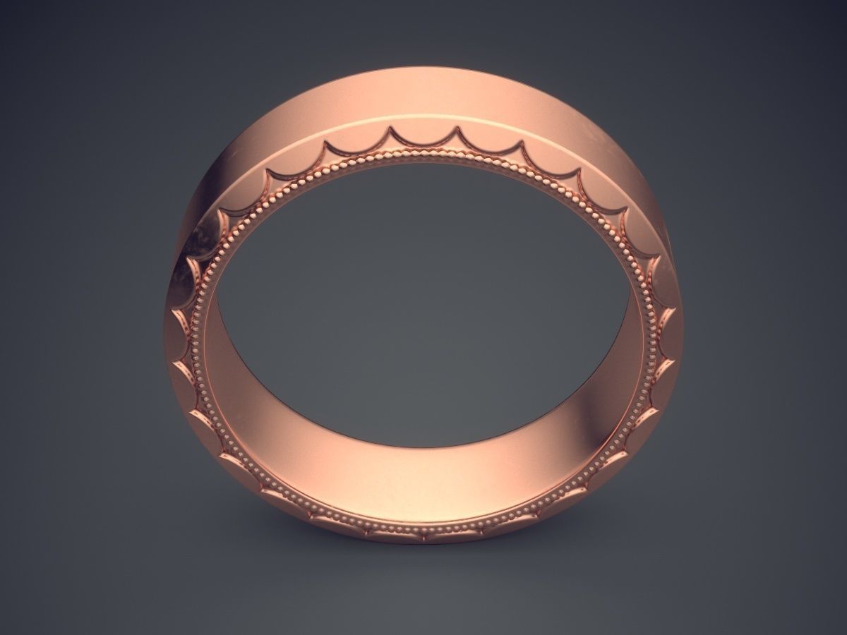 Simple Classic Golden Engraved Engagement Ring 3D print model_2