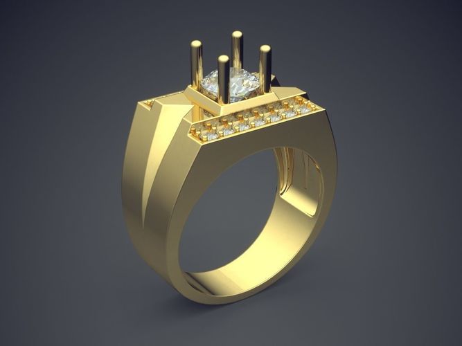 Unique Masculine Thick Diamond Ring with Carving 3D print model