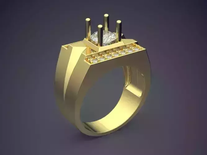 Unique Masculine Thick Diamond Ring with Carving 3D print model