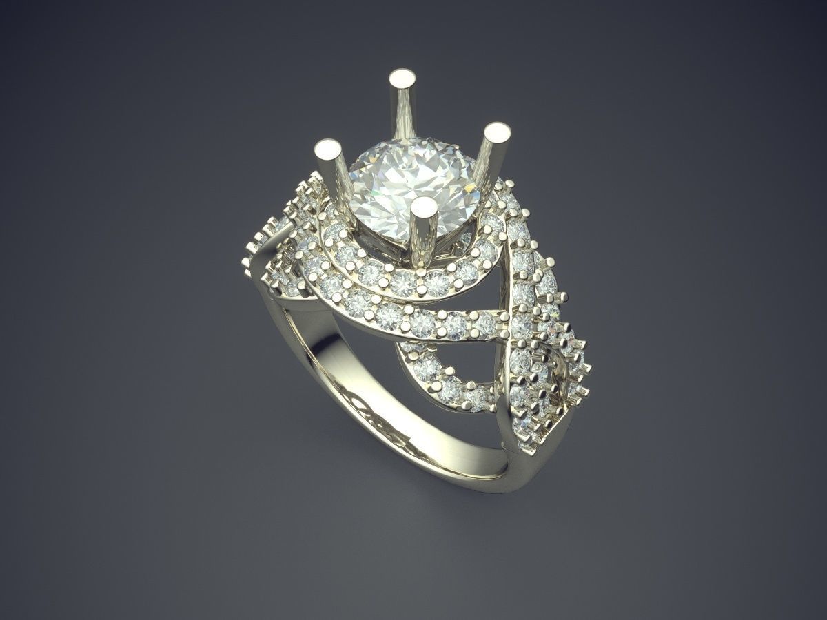 Curvy Ring With Diamonds 2268 3D print model_1