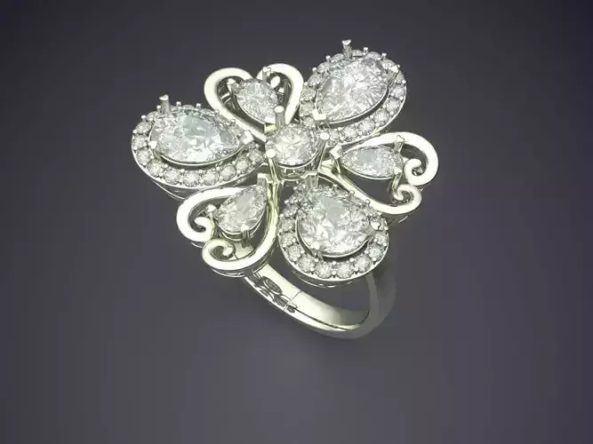 Luxurious Flower-shaped Ring With Diamonds 2266