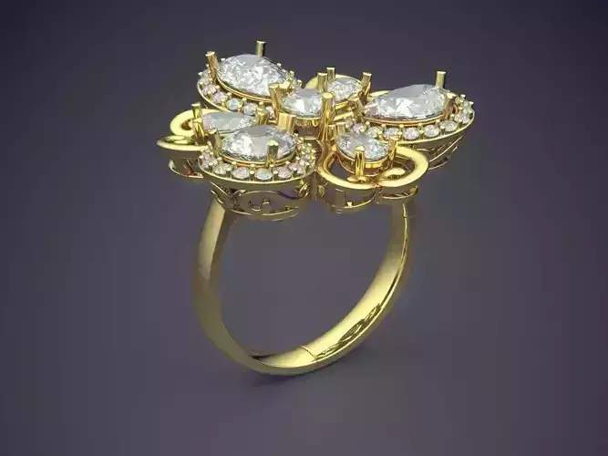 Luxurious Flower-shaped Ring With Diamonds 2266 3D print model