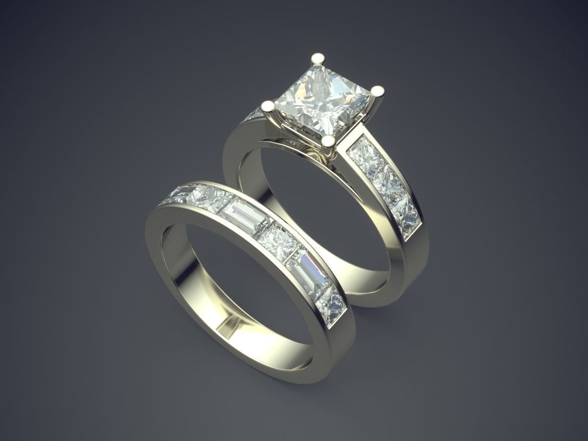 Matching Wedding Rings with Diamonds 3D print model_1