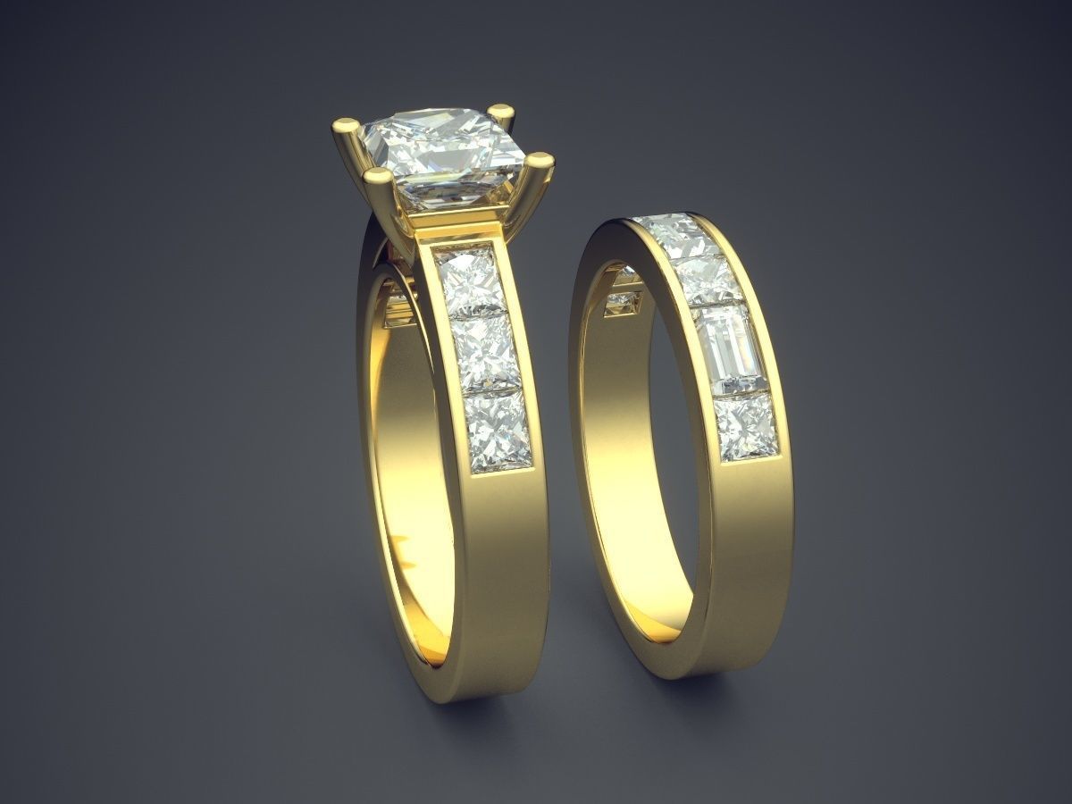 Matching Wedding Rings with Diamonds 3D print model_3