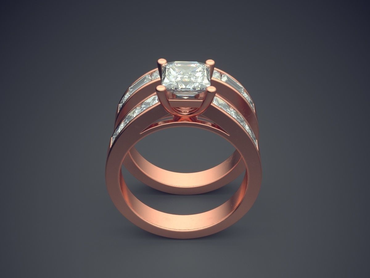 Matching Wedding Rings with Diamonds 3D print model_2