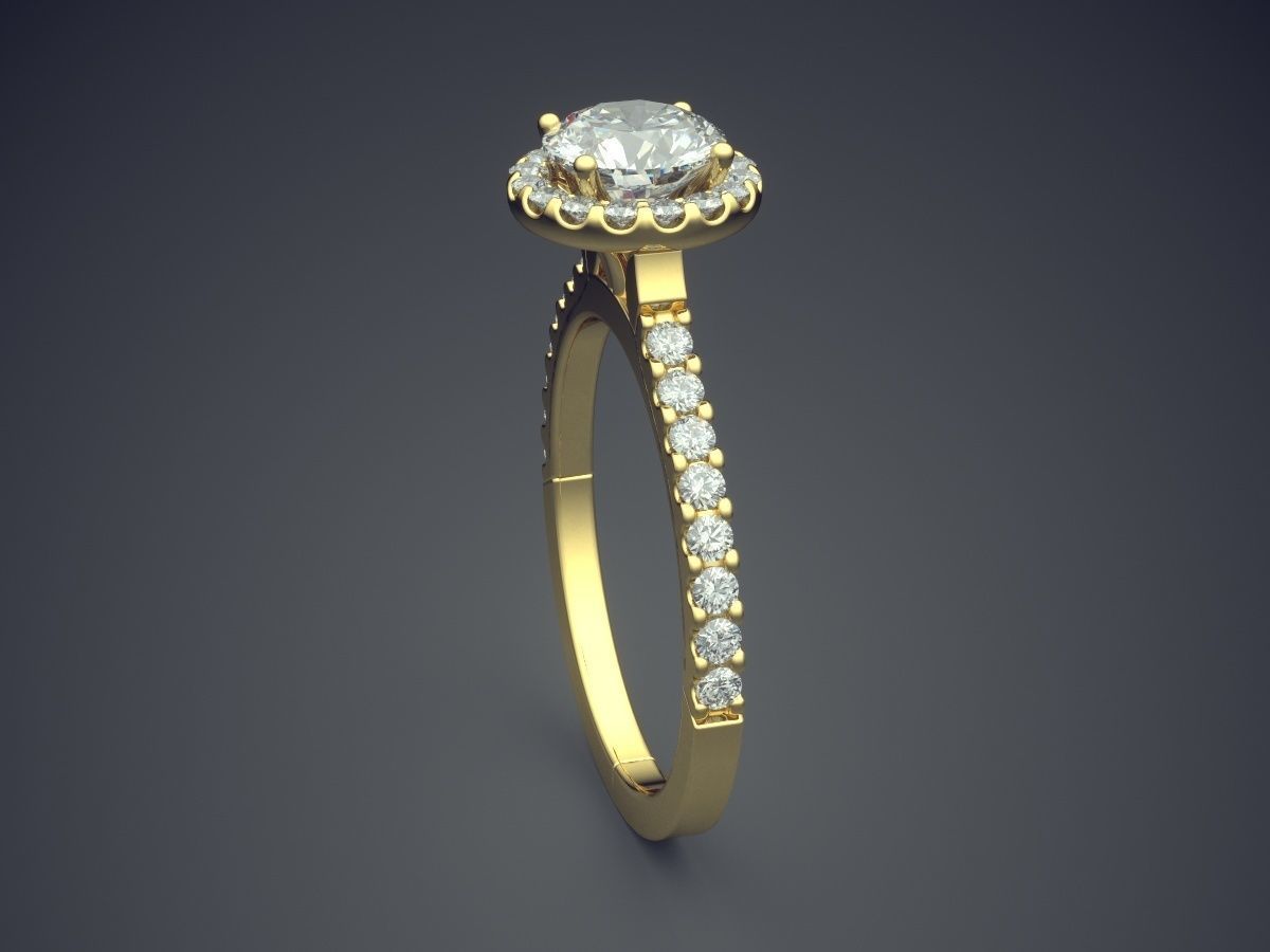 Precious Dainty Golden Engagement Ring with Small Diamonds 3D print model_3
