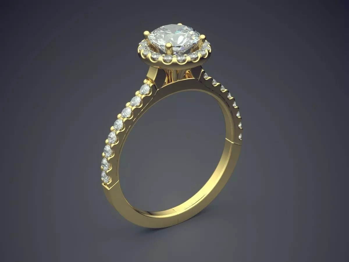 Precious Dainty Golden Engagement Ring with Small Diamonds 3D print model_0