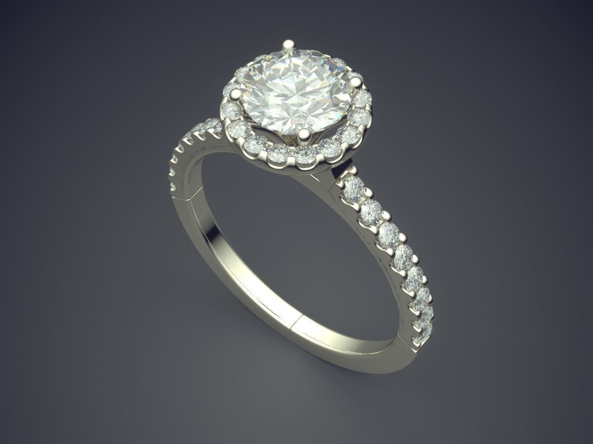 Precious Dainty Golden Engagement Ring with Small Diamonds 3D print model_1
