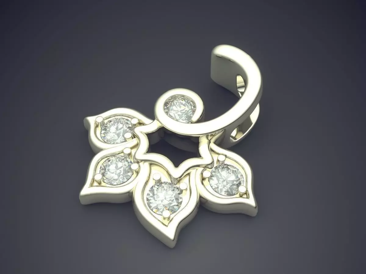 Leaf Motif Pendant With Diamonds 2236 3D print model_1