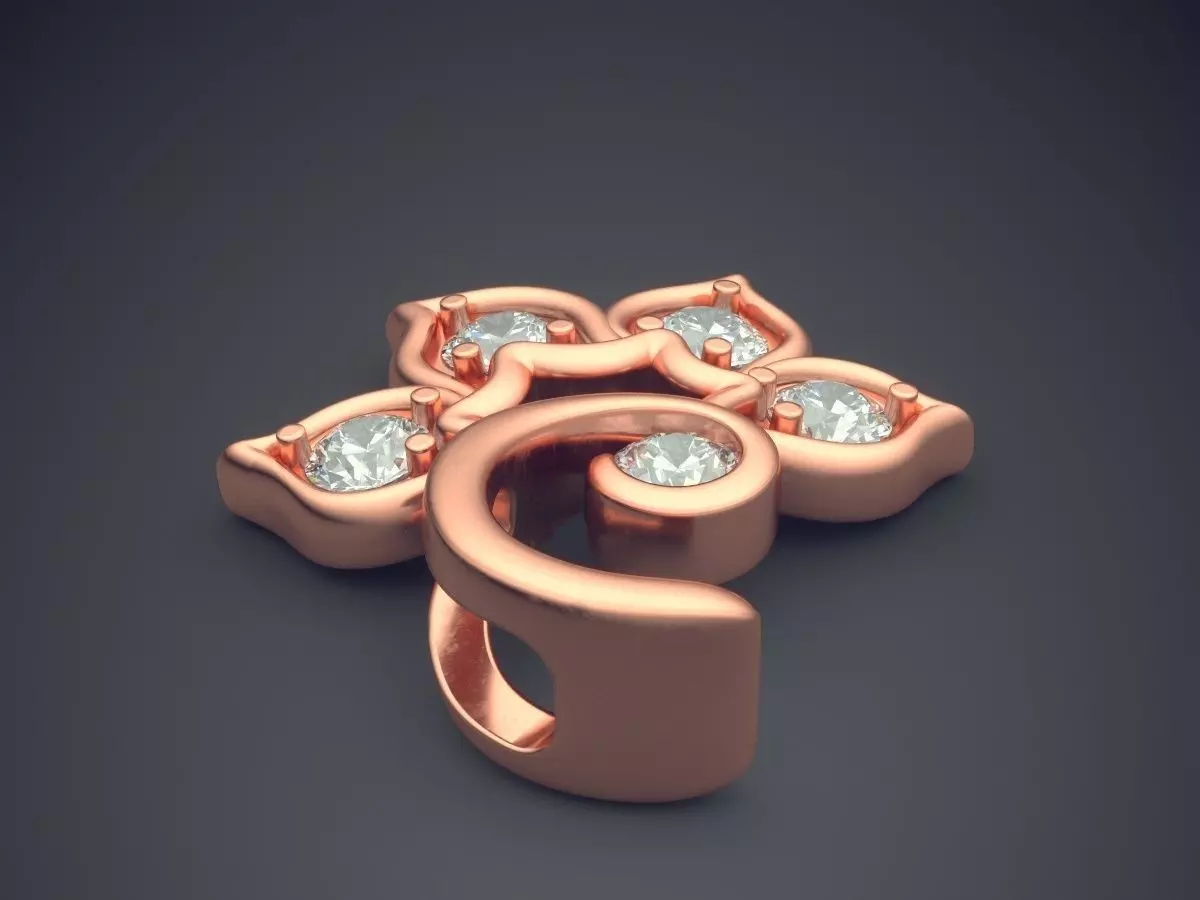 Leaf Motif Pendant With Diamonds 2236 3D print model_2