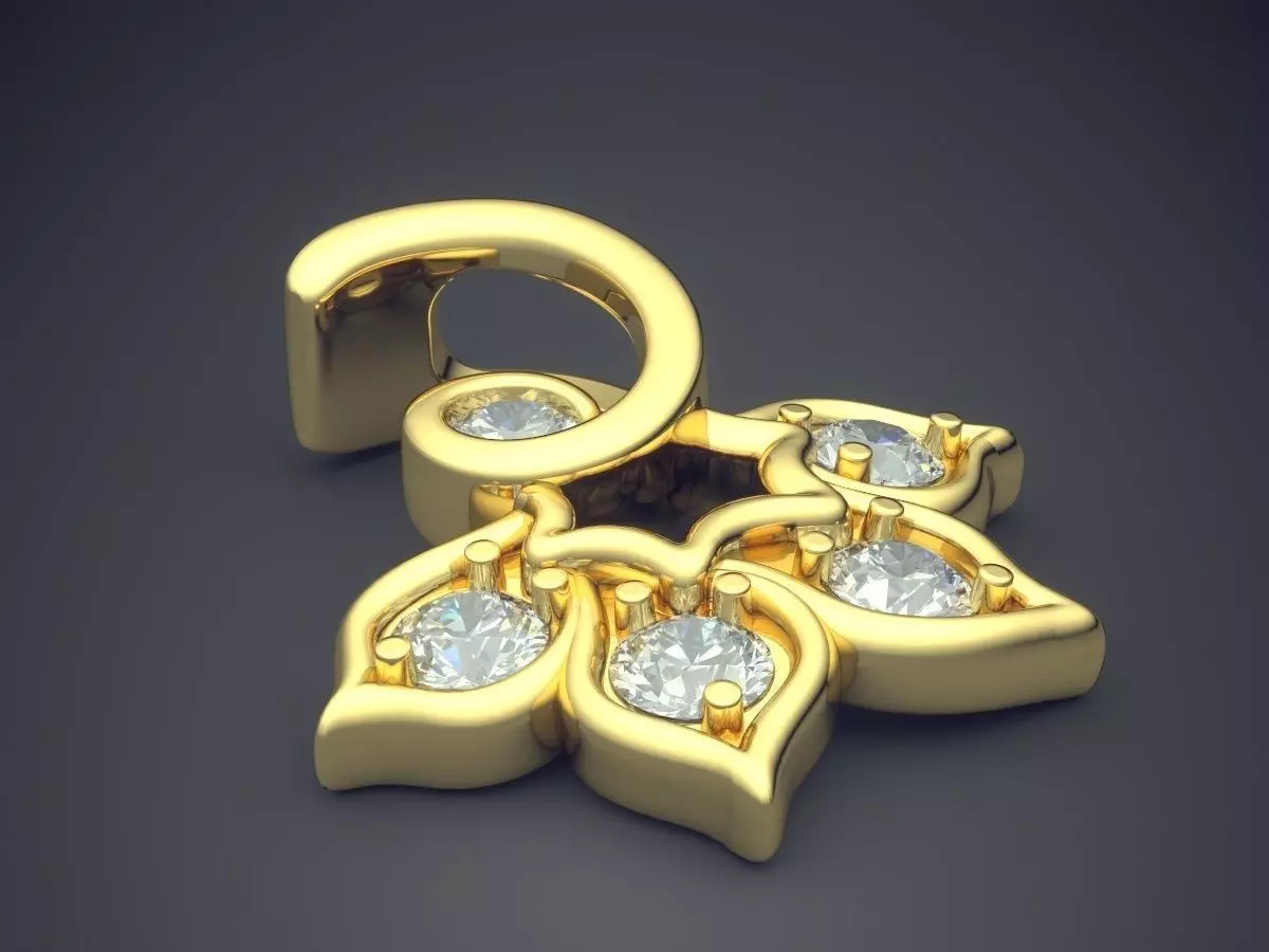 Leaf Motif Pendant With Diamonds 2236 3D print model_0