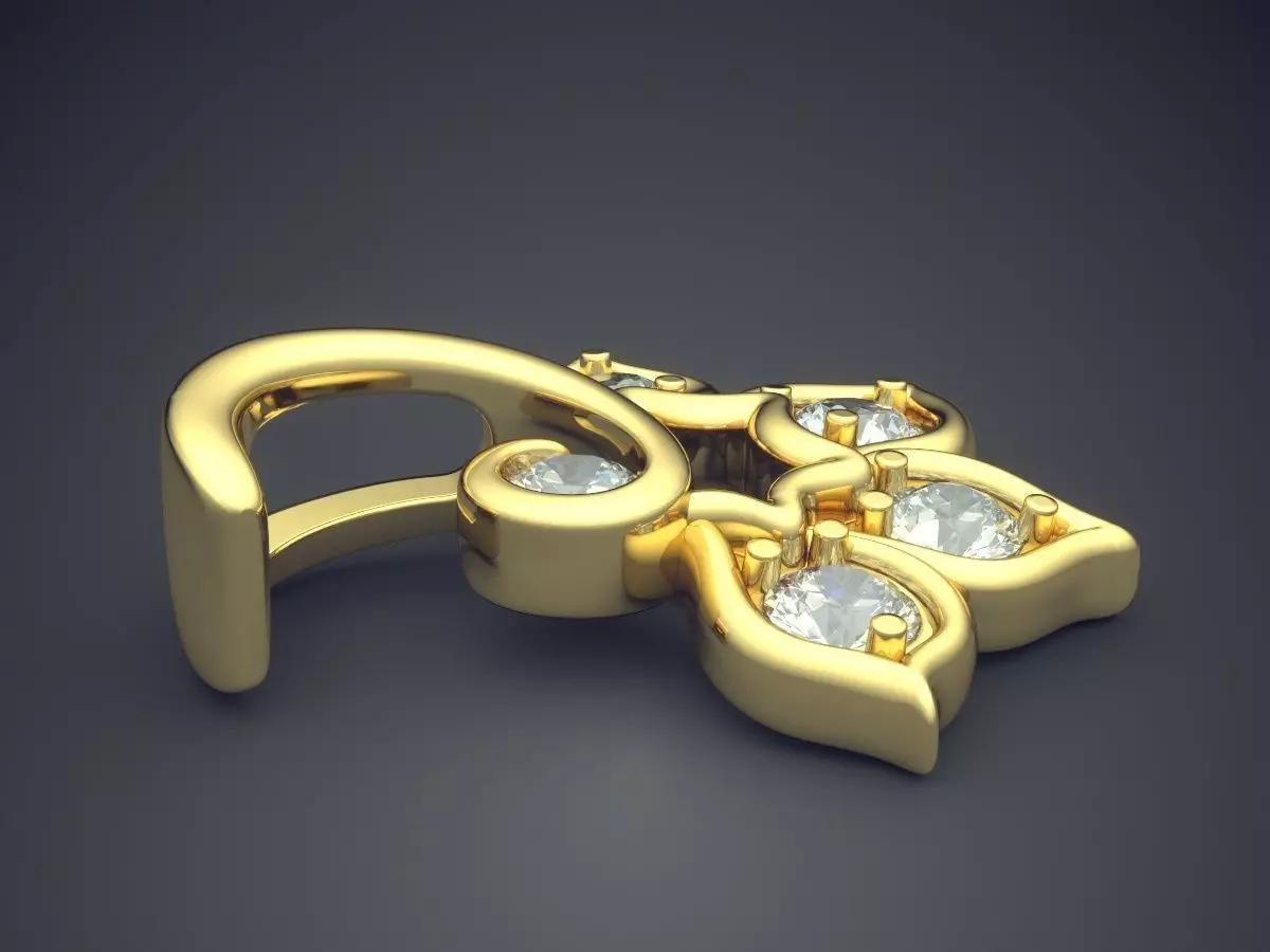 Leaf Motif Pendant With Diamonds 2236 3D print model_3