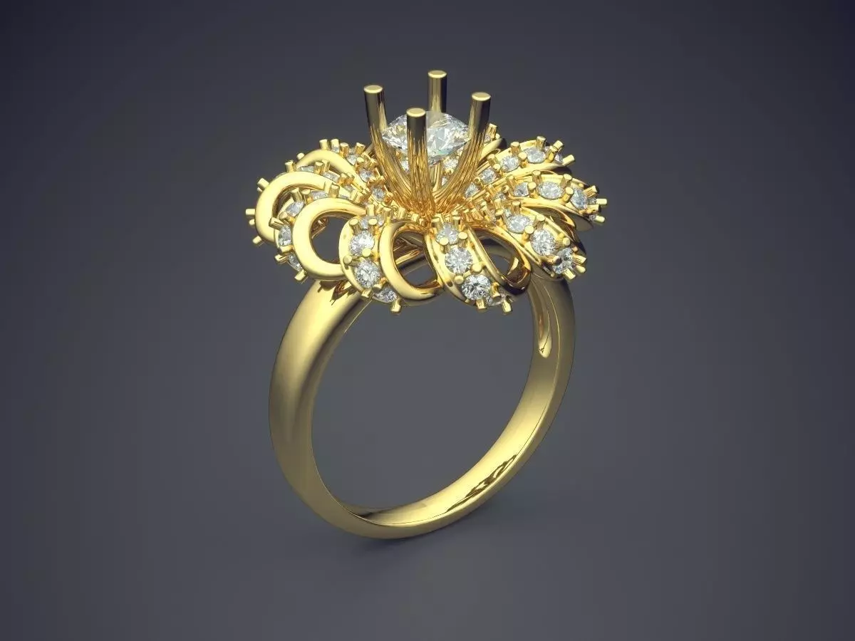 Magnificent Unique Flower-Shaped Ring With Diamonds 3D print model_0