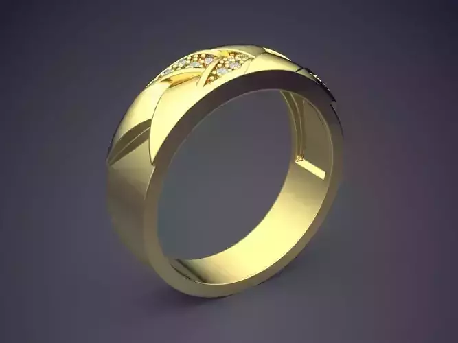 Classic Golden Engagement Ring With Carving and Diamond Details