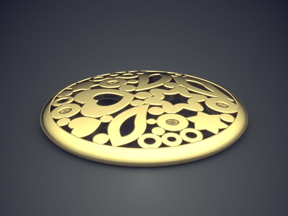 Beautiful Carved Round Pendant  3D print model_3