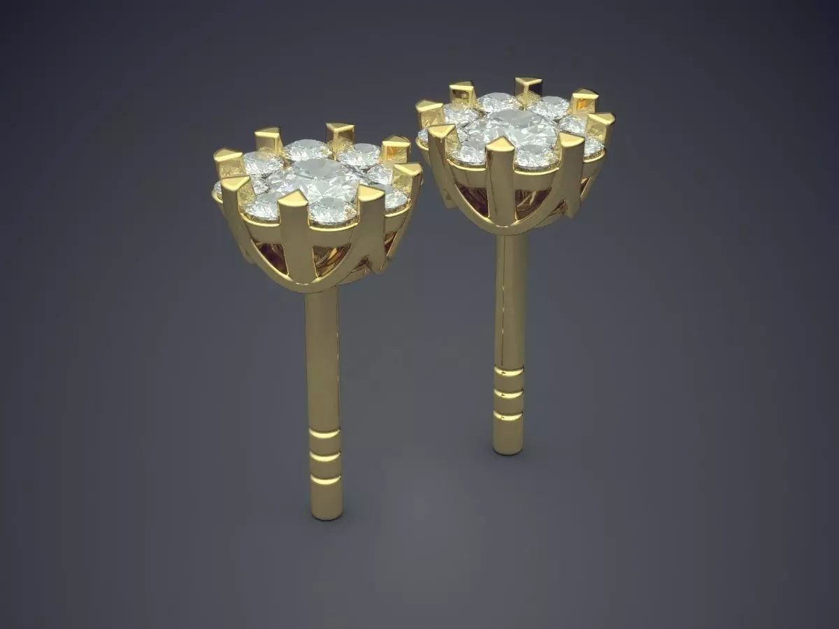 Flower Shape Diamond Earrings 3D print model_0