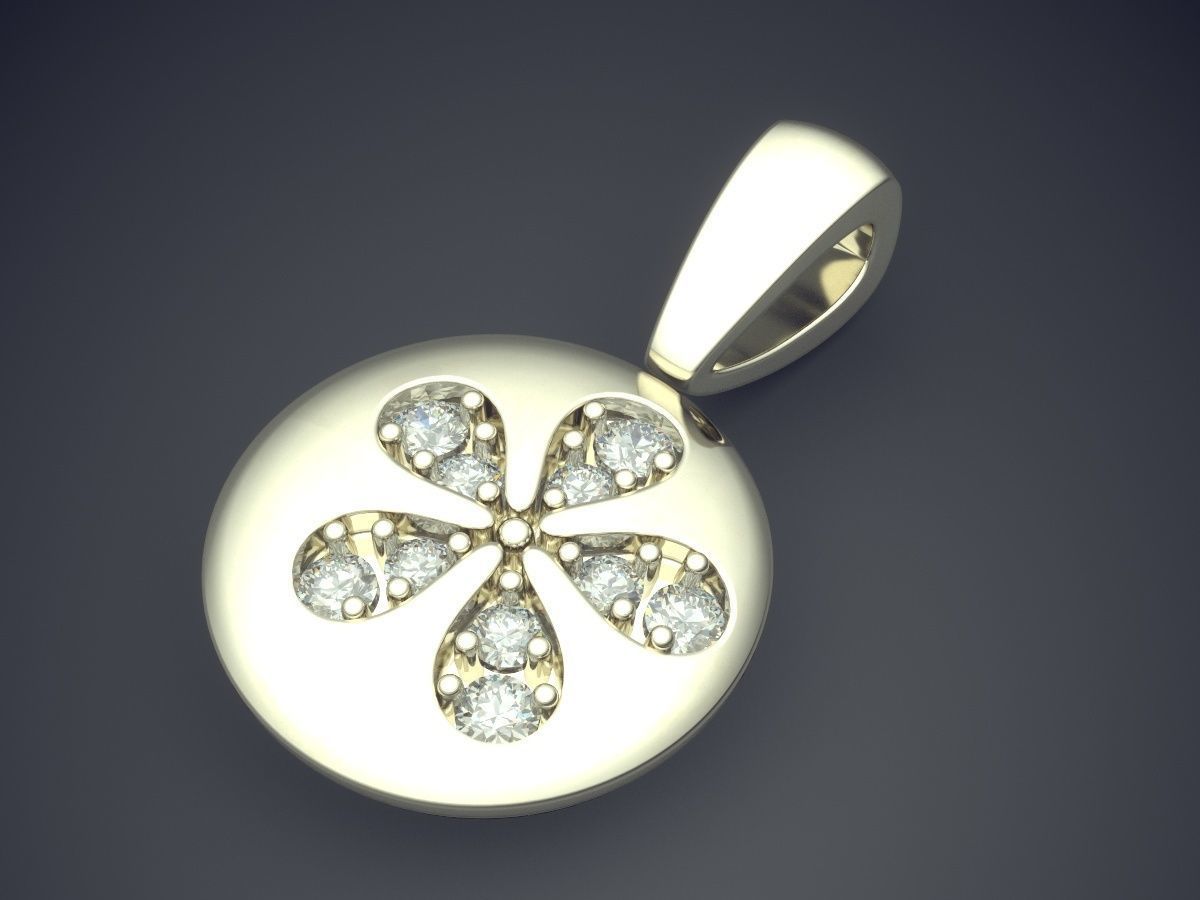 Simple Pendant with Engraved Flower and Diamonds 3D print model_1