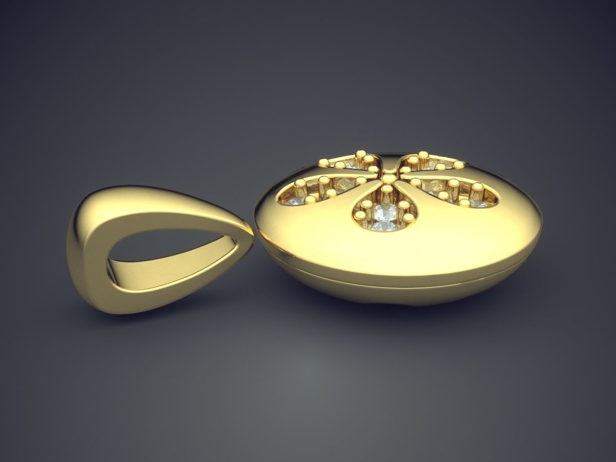 Simple Pendant with Engraved Flower and Diamonds 3D print model_3