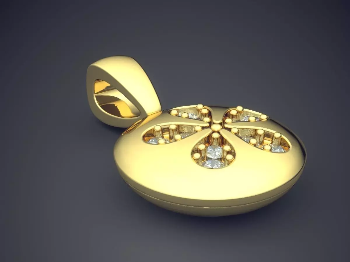 Simple Pendant with Engraved Flower and Diamonds 3D print model_0