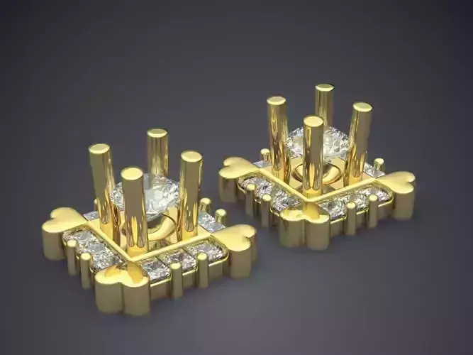 Square Earrings With Diamonds 2121 3D print model