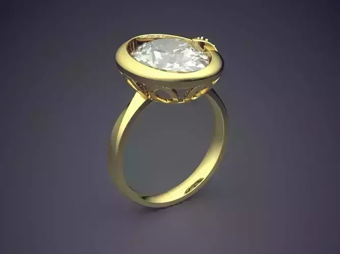 Ring With Oblong Diamond 2056 3D print model