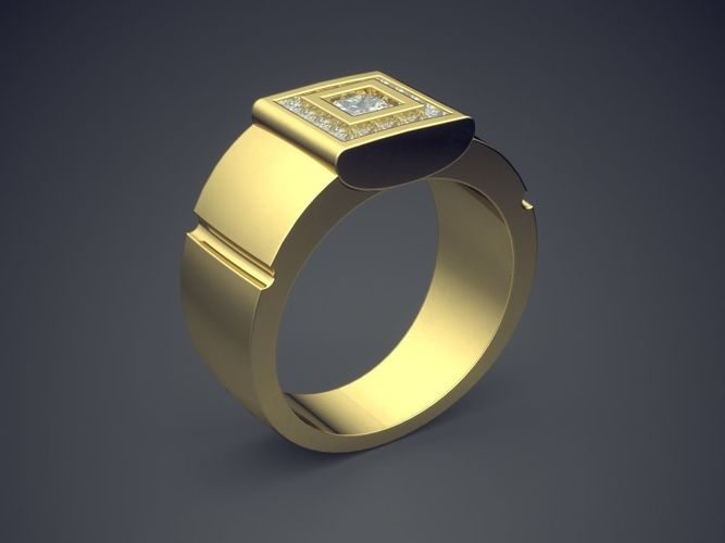 Thick Masculine Ring With Diamonds 2054 3D print model