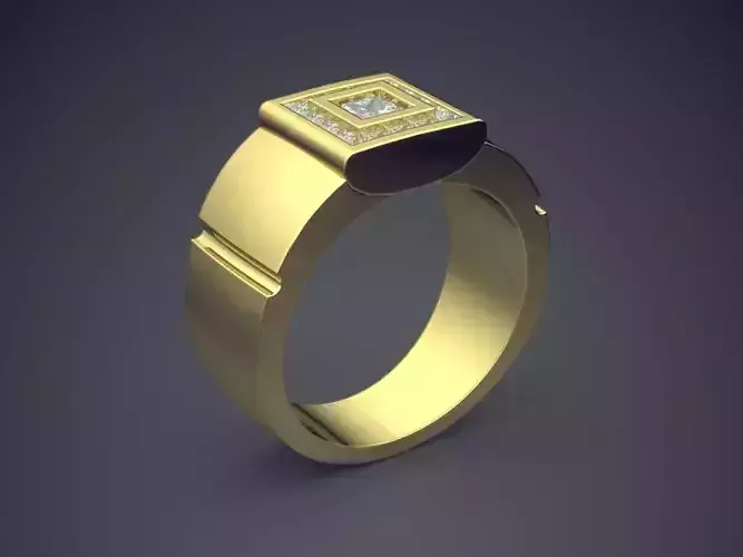 Thick Masculine Ring With Diamonds 2054 3D print model
