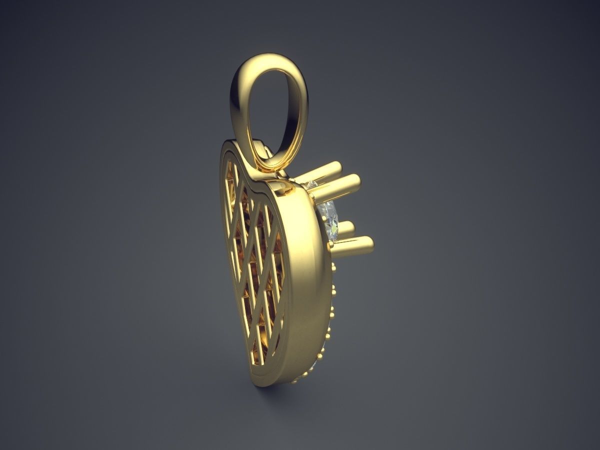 Cute Simple Heart-Shaped Pendant With Diamonds 3D print model_3