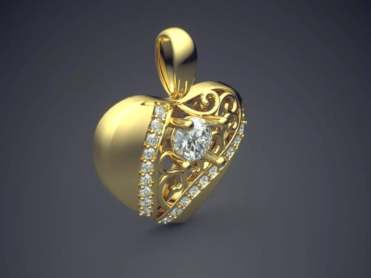 Cute Simple Heart-Shaped Pendant With Diamonds 3D print model_0