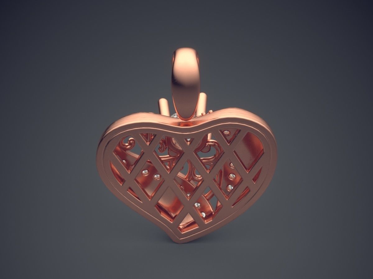 Cute Simple Heart-Shaped Pendant With Diamonds 3D print model_2