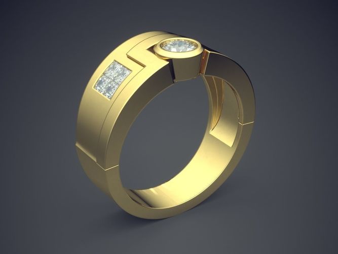 Masculine Thick Ring with Diamonds 3D print model
