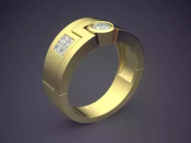 Masculine Thick Ring with Diamonds 3D print model