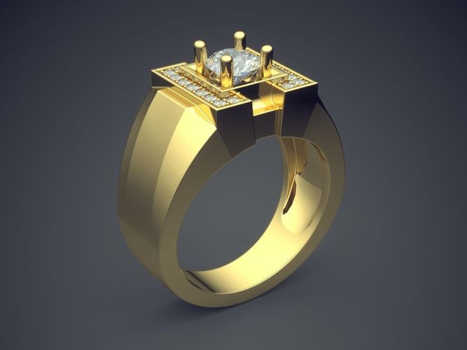 Impressive Thick Masculine Minimal Ring With Diamonds 3D print model