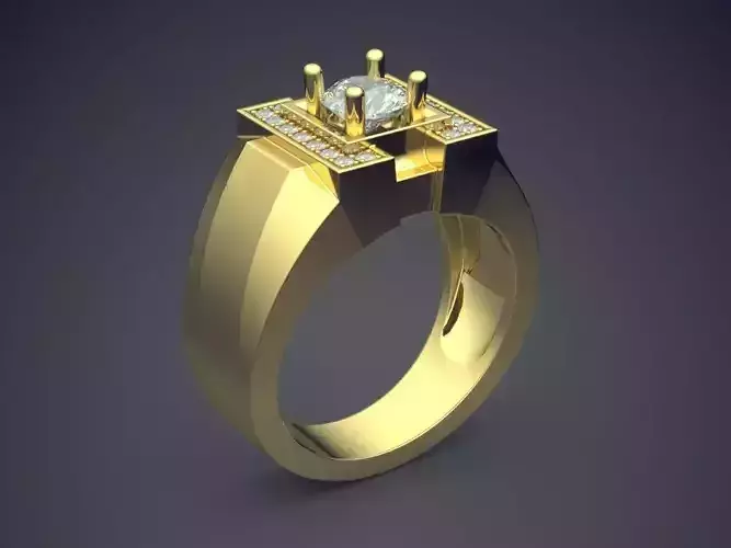 Impressive Thick Masculine Minimal Ring With Diamonds 3D print model