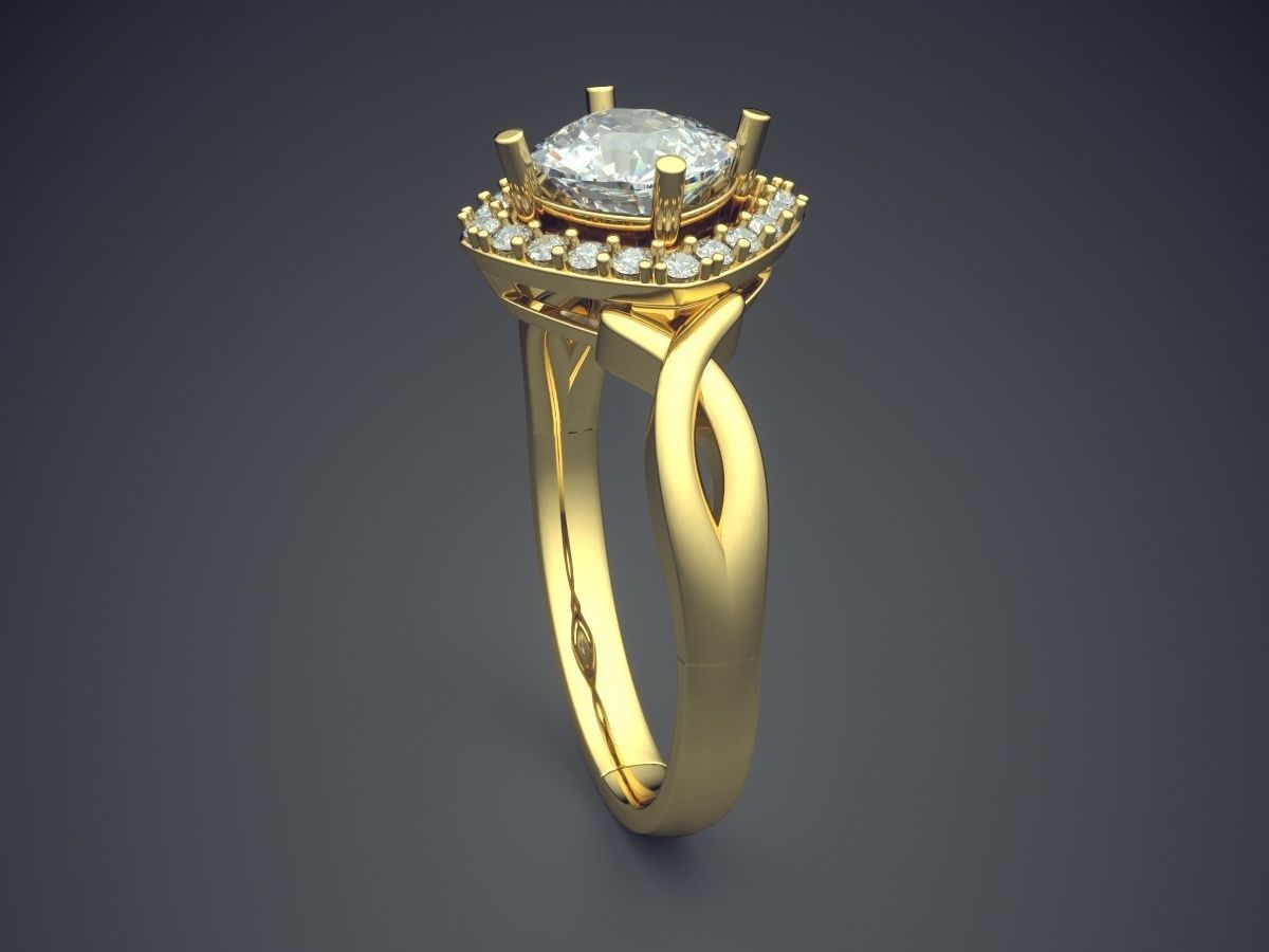 Elegant Dainty Golden Engagement Ring 3D print model_3
