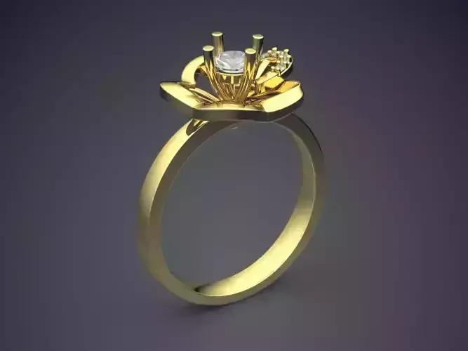Pretty Diamond Textured Flower Shaped Ring