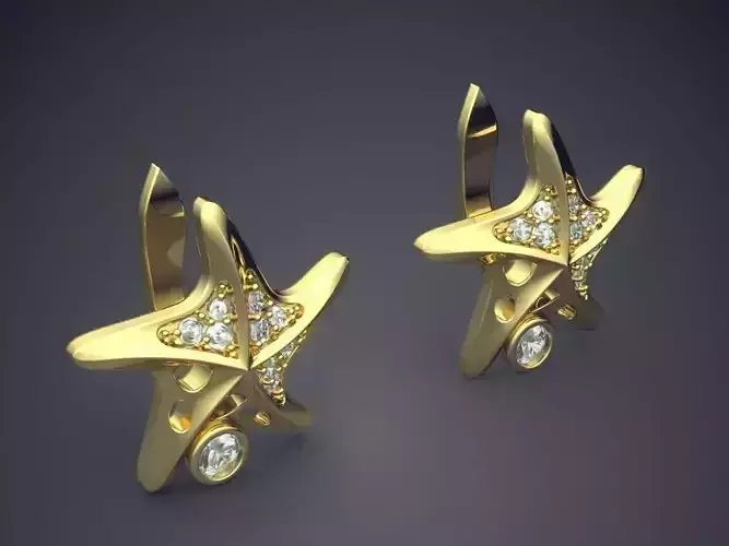 Star Shape Earrings With Diamonds 1842 3D print model