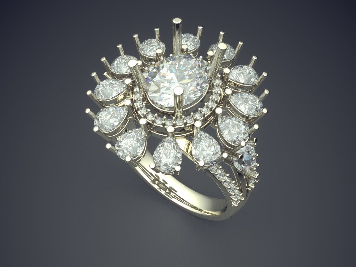 Flower Shape Ring With Diamonds 1805 3D print model_1