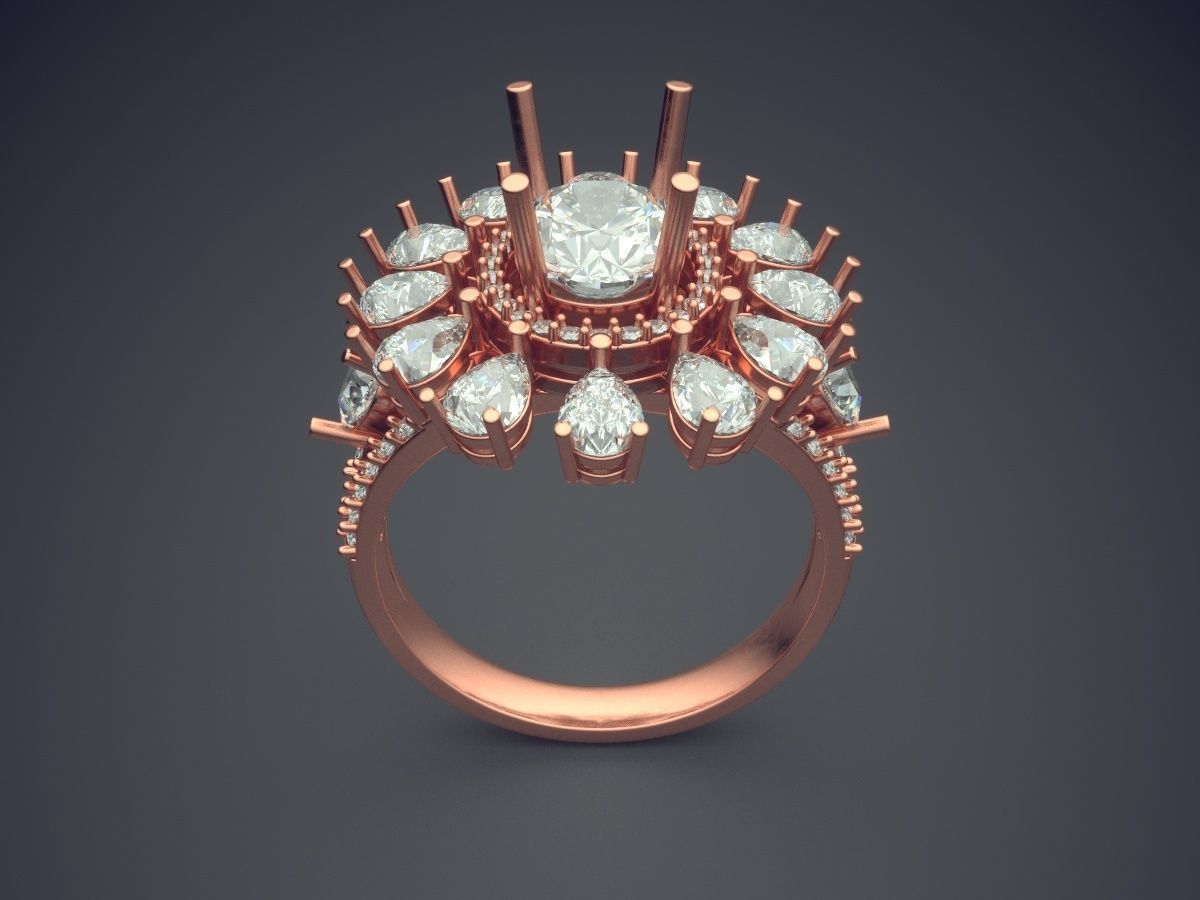 Flower Shape Ring With Diamonds 1805 3D print model_2